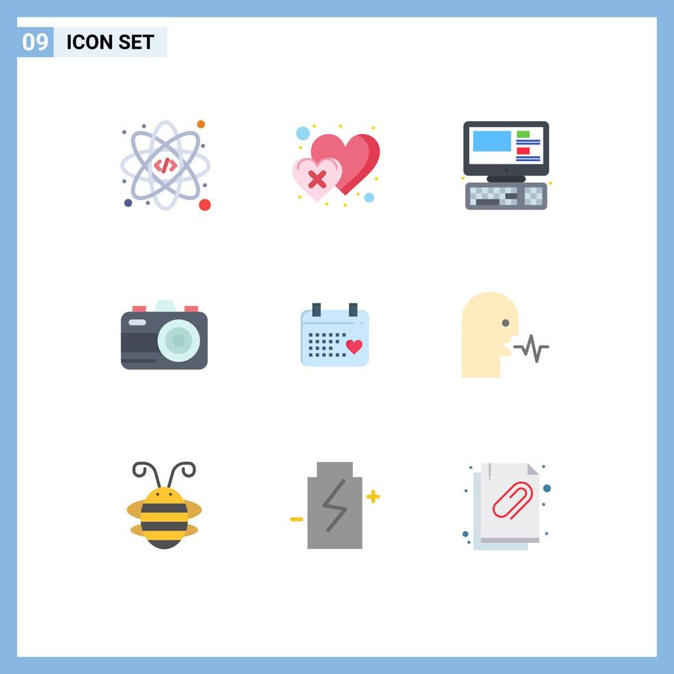 Set of 9 Modern UI Icons Symbols Signs for wedding day monitor calender photo Editable Vector Design Elements