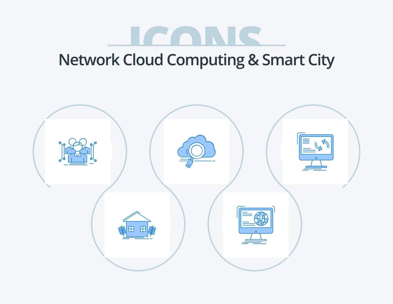 Network Cloud Computing And Smart City Blue Icon Pack 5 Icon Design. storage. cloud. website. public. data vector