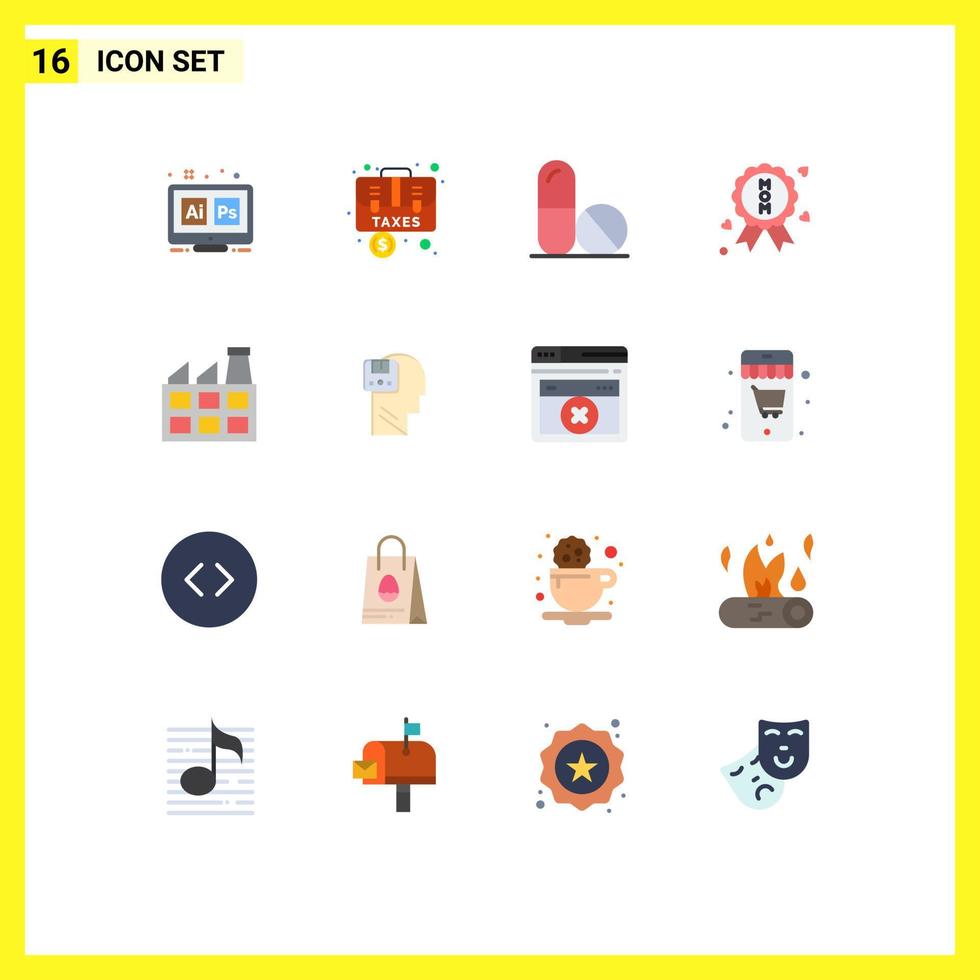 16 Universal Flat Color Signs Symbols of factory quality briefcase certificate space Editable Pack of Creative Vector Design Elements