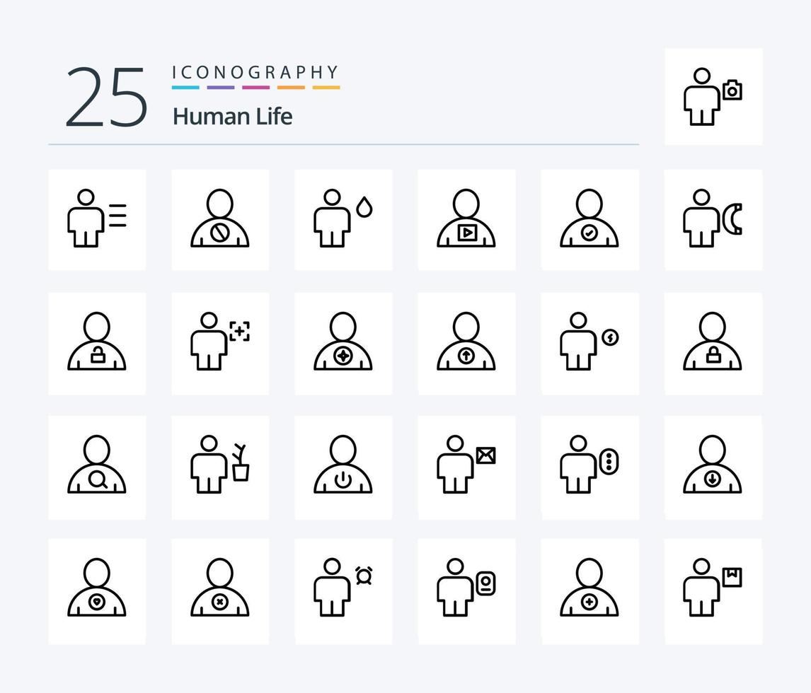 paquete de iconos humanos de 25 líneas, incluido humano. avatar. denegado. humano. acampar vector