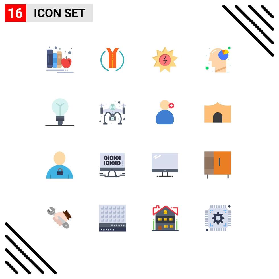 Pictogram Set of 16 Simple Flat Colors of bulb head location graph power Editable Pack of Creative Vector Design Elements