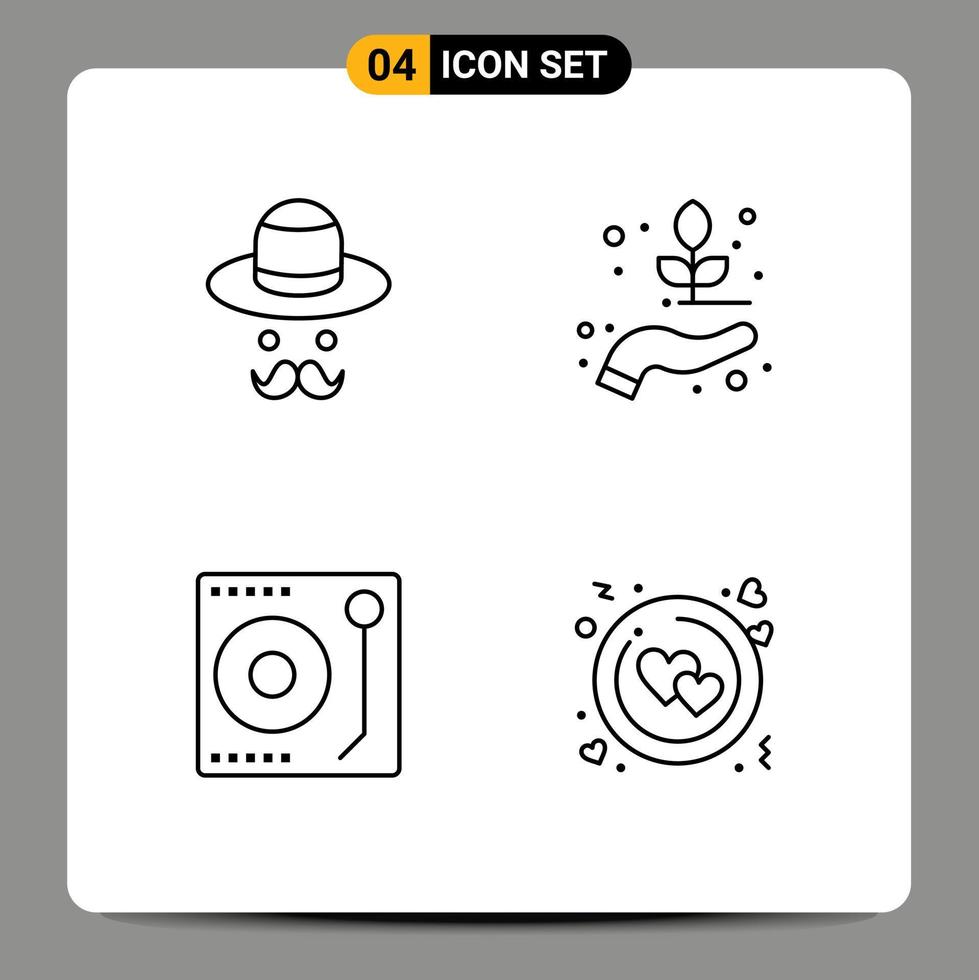 Set of 4 Modern UI Icons Symbols Signs for avatar media fathers plant player Editable Vector Design Elements