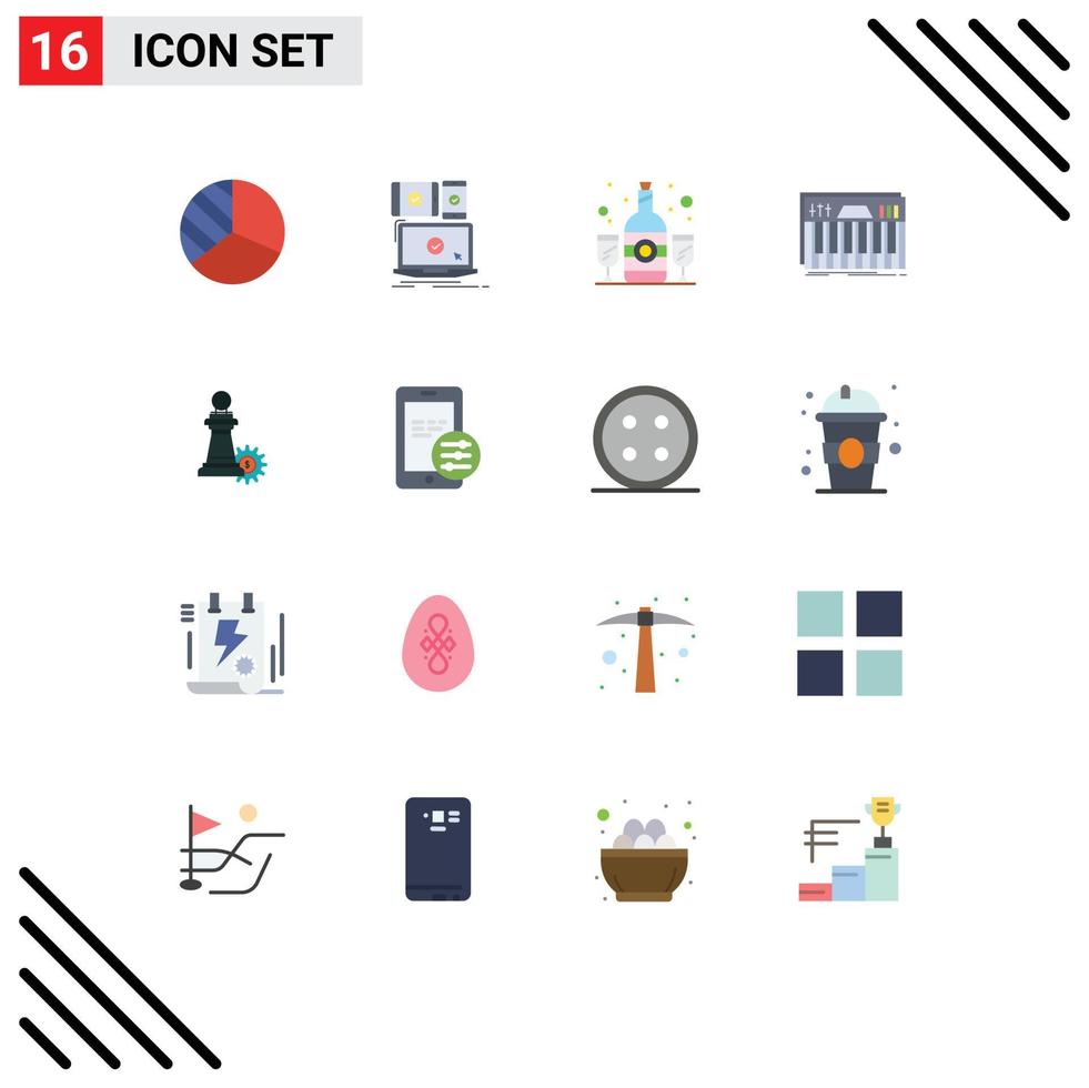 Universal Icon Symbols Group of 16 Modern Flat Colors of chess midi bottle keys controller Editable Pack of Creative Vector Design Elements