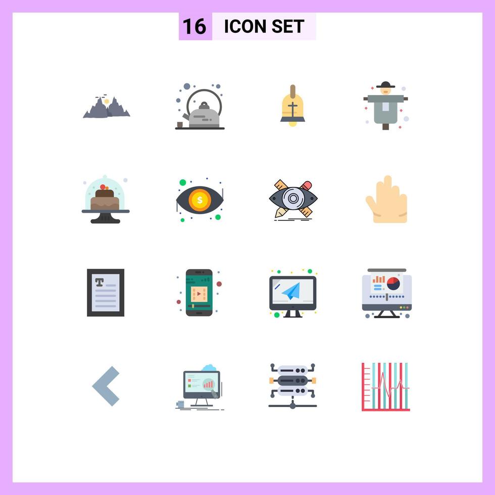 16 User Interface Flat Color Pack of modern Signs and Symbols of baked farming cup farm holiday Editable Pack of Creative Vector Design Elements