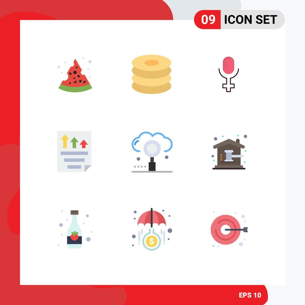 User Interface Pack of 9 Basic Flat Colors of optimization engine record cloud paper Editable Vector Design Elements