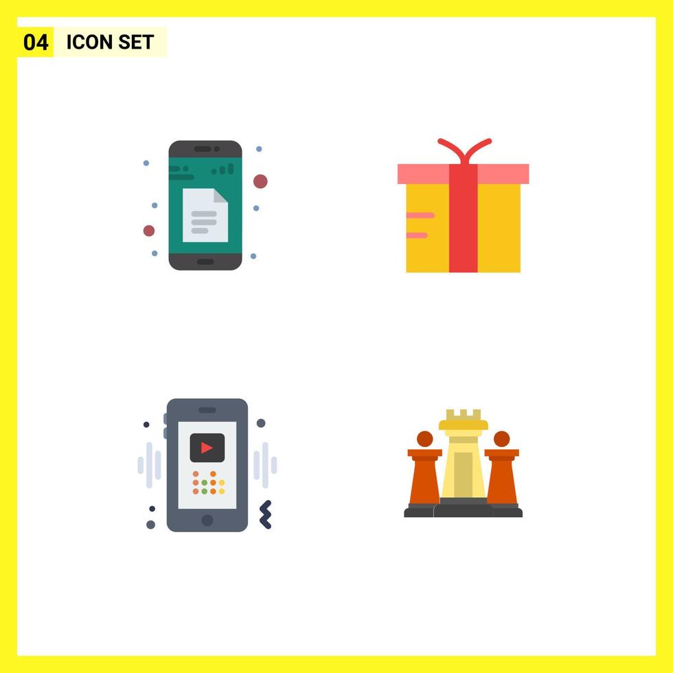 Set of 4 Modern UI Icons Symbols Signs for data smart app gift player Editable Vector Design Elements