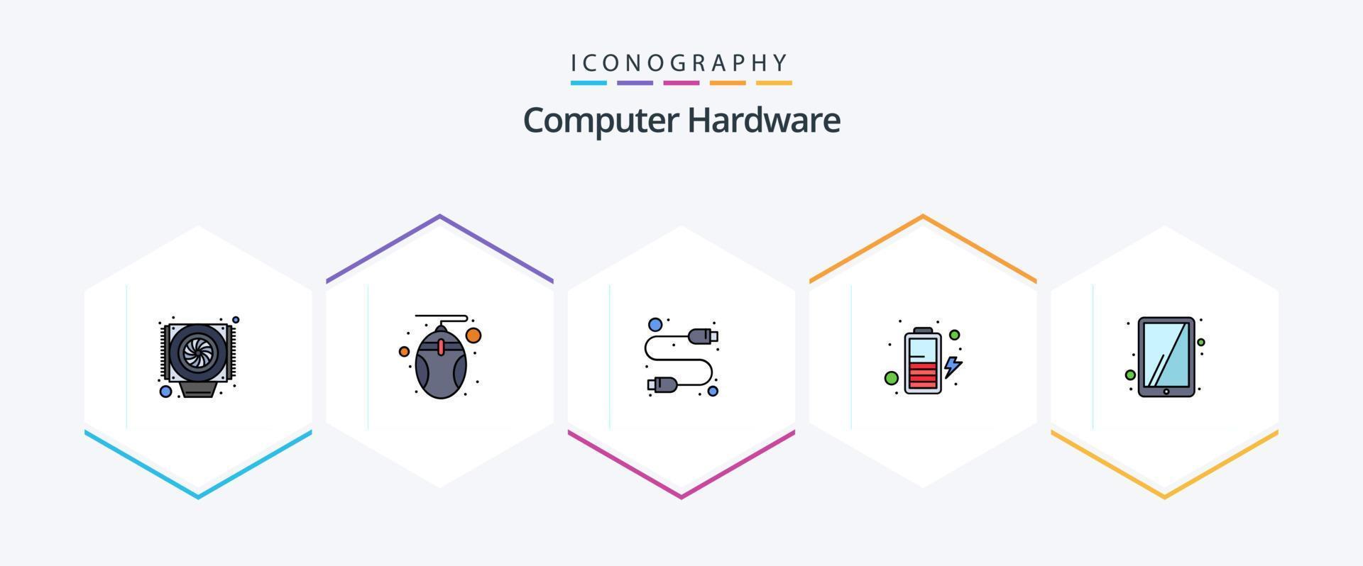 Computer Hardware 25 FilledLine icon pack including . tablet. computer. ipad. charge vector