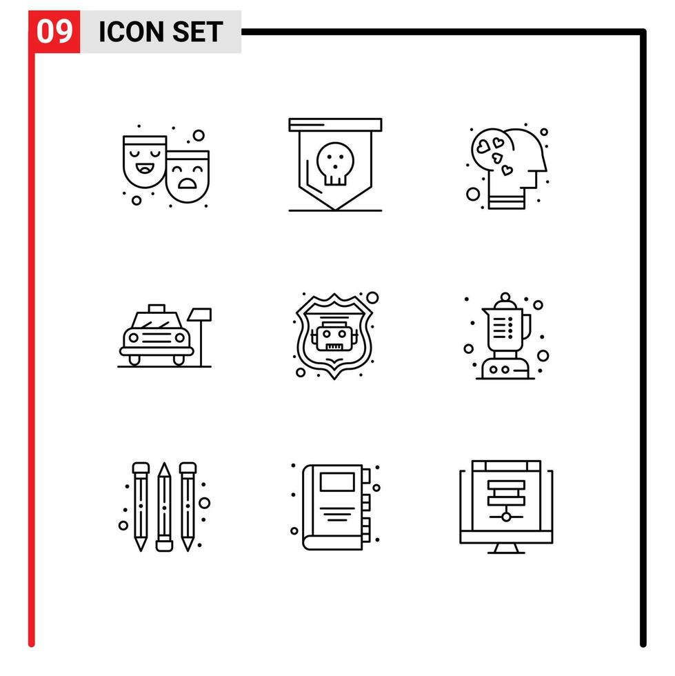 9 Universal Outline Signs Symbols of robot database service brain hotel car Editable Vector Design Elements