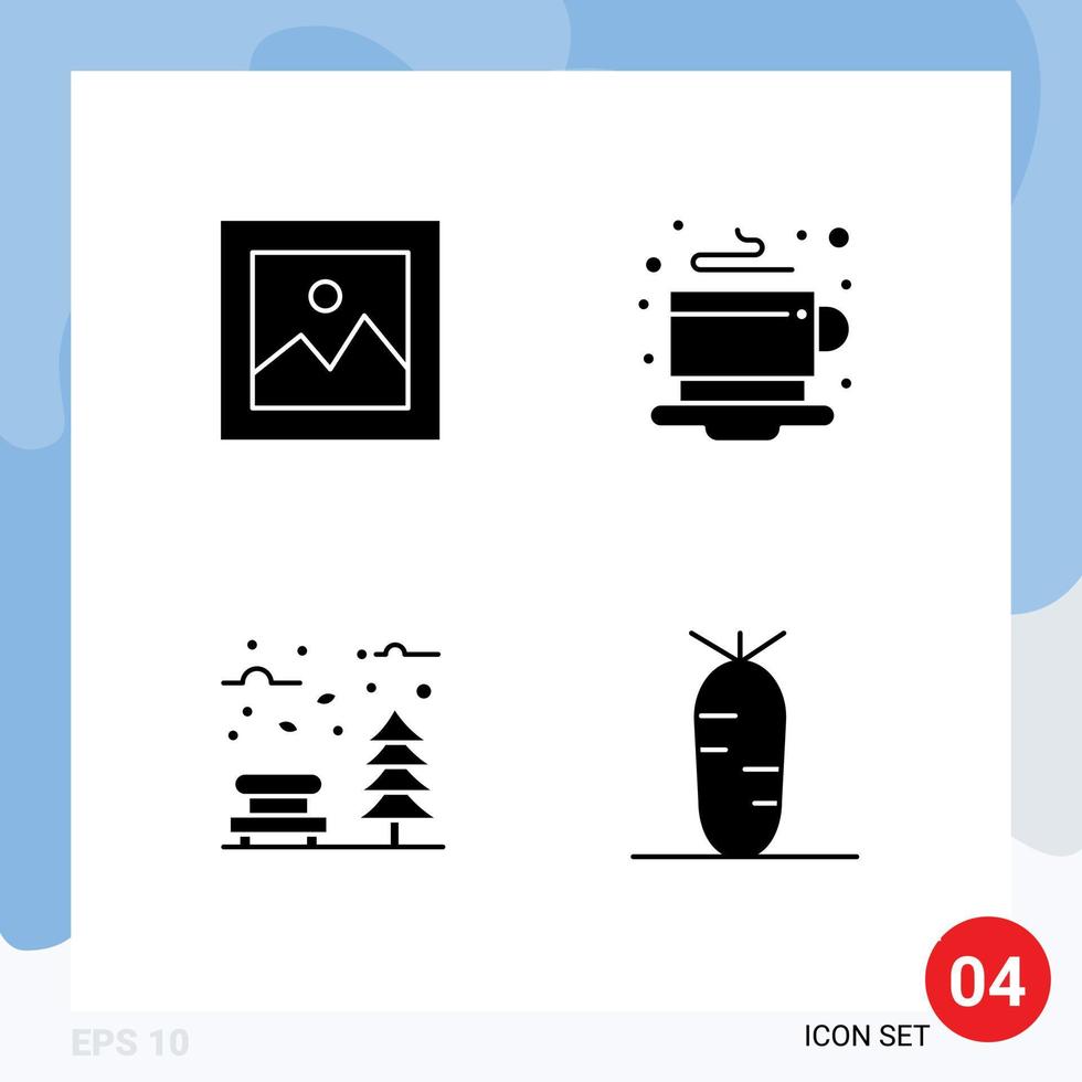 Pictogram Set of 4 Simple Solid Glyphs of finance leaves gallery tea tree Editable Vector Design Elements