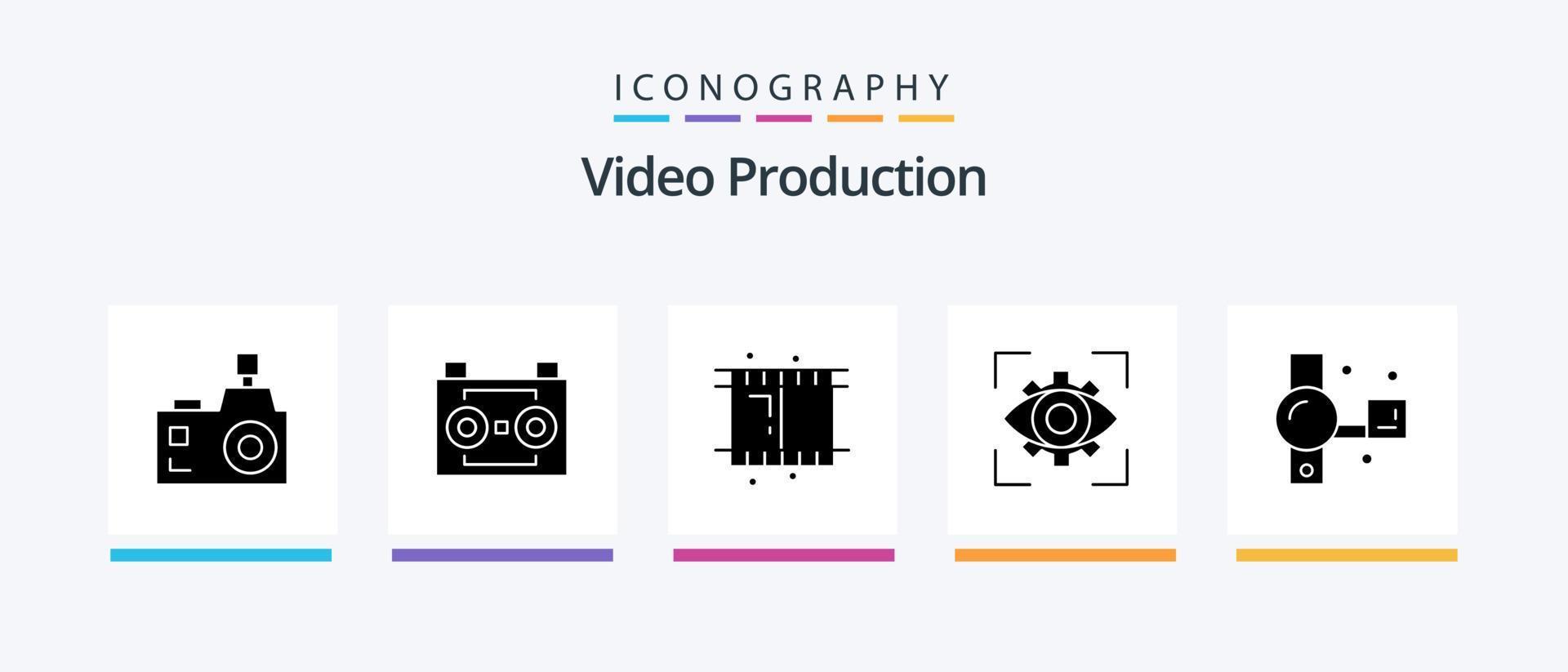 Video Production Glyph 5 Icon Pack Including view. focus. digital recording. eyesight. video. Creative Icons Design vector