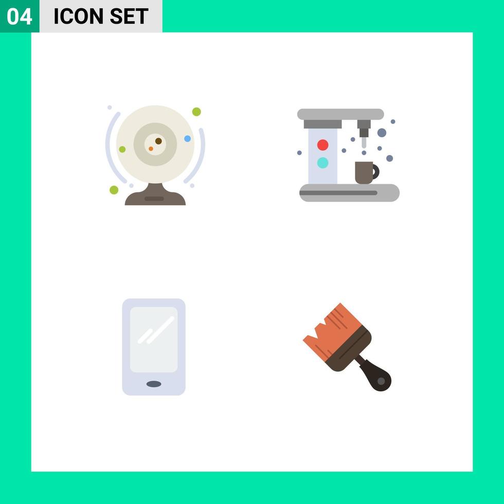 Pictogram Set of 4 Simple Flat Icons of cam phone computer coffee mobile Editable Vector Design Elements
