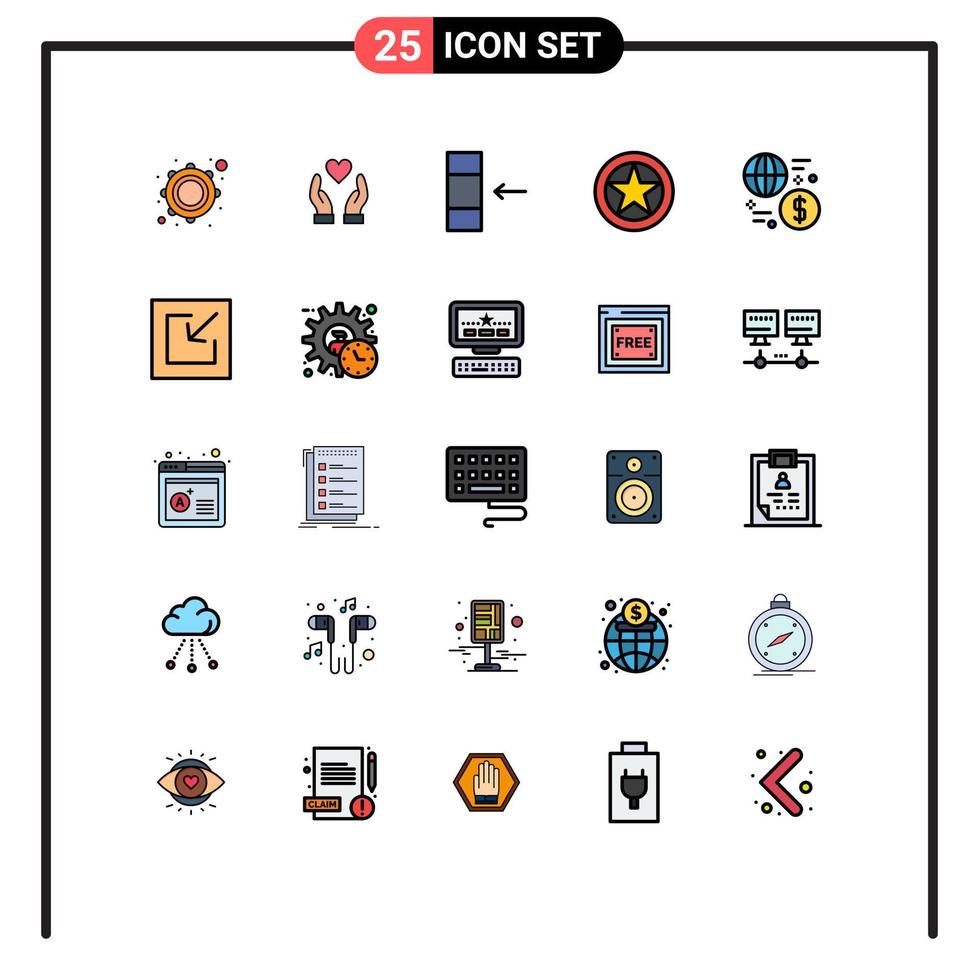 25 Filled line Flat Color concept for Websites Mobile and Apps global currency data rank medal Editable Vector Design Elements