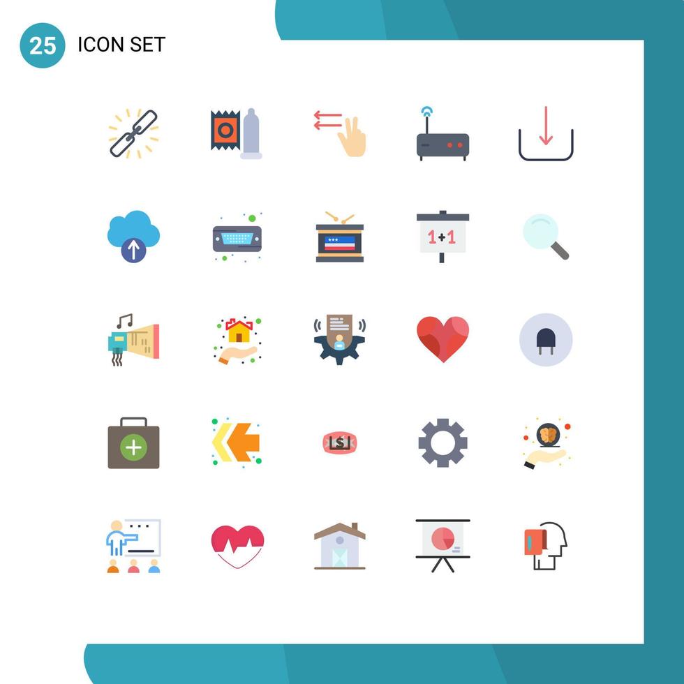 Mobile Interface Flat Color Set of 25 Pictograms of ui download medicine router hub Editable Vector Design Elements