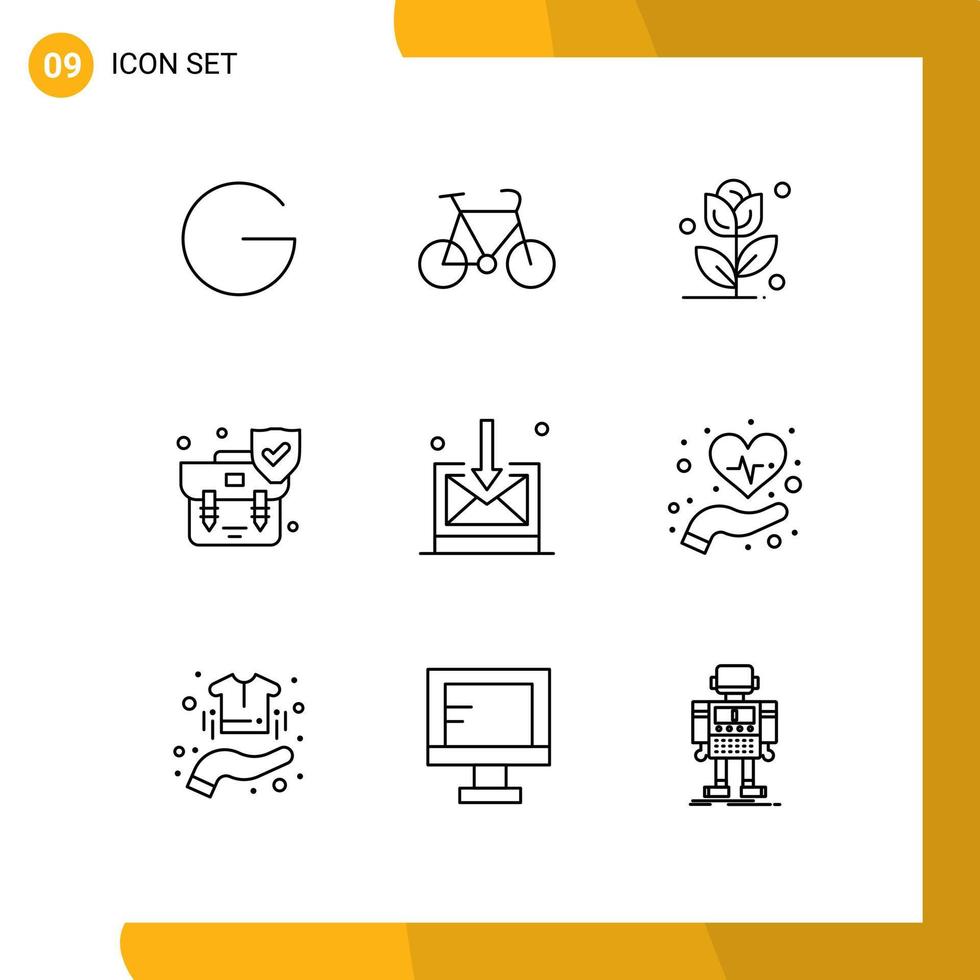 Pack of 9 creative Outlines of technology business flower shield insurance Editable Vector Design Elements