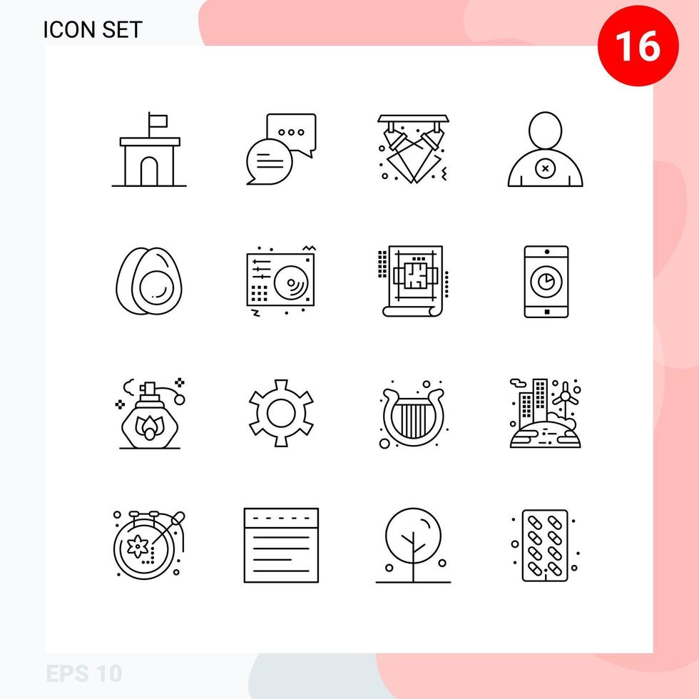 Set of 16 Vector Outlines on Grid for eggs user celebration man night Editable Vector Design Elements