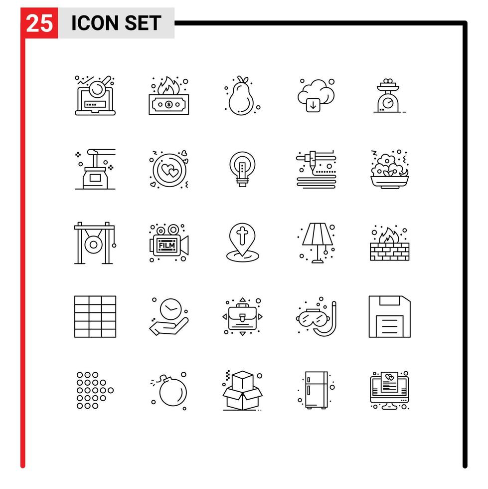 Universal Icon Symbols Group of 25 Modern Lines of scale technology alligator pear download cloud Editable Vector Design Elements