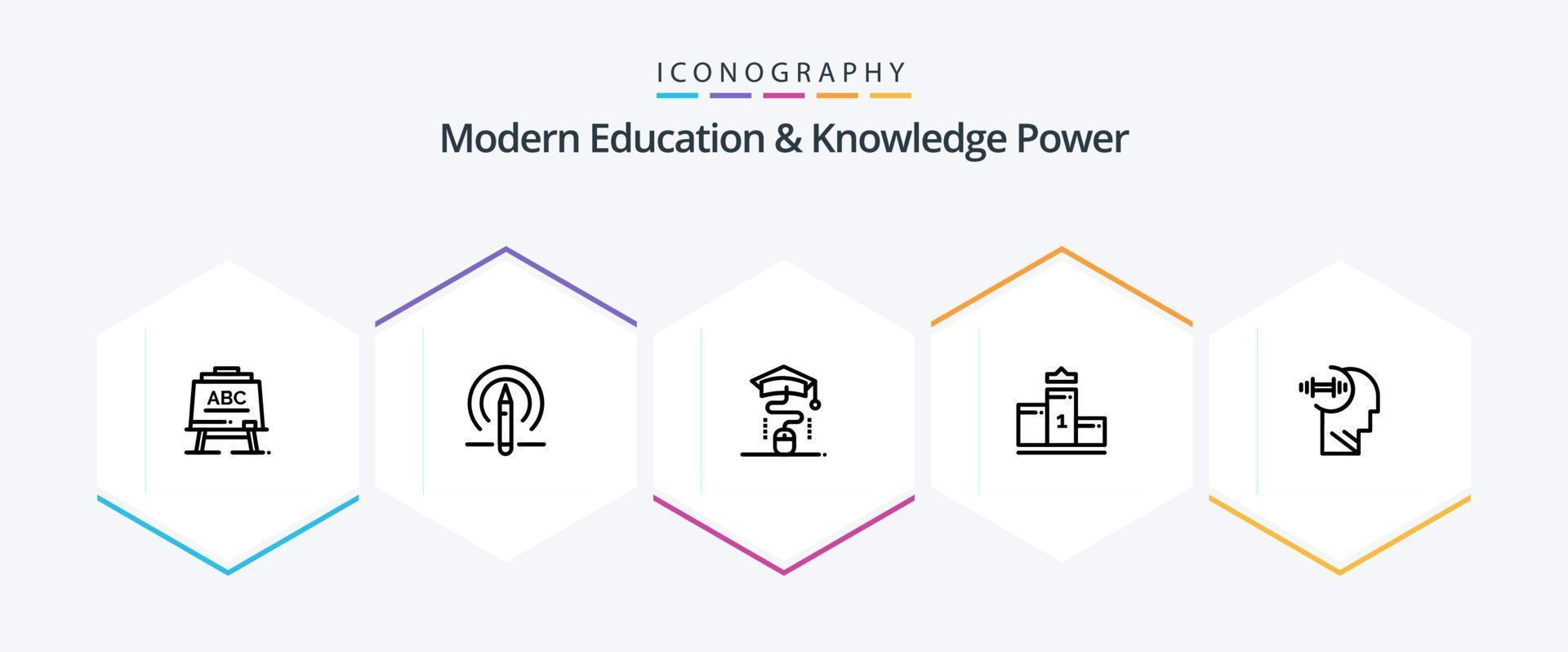Modern Education And Knowledge Power 25 Line icon pack including brian . education. mouse. first place. pedestal vector