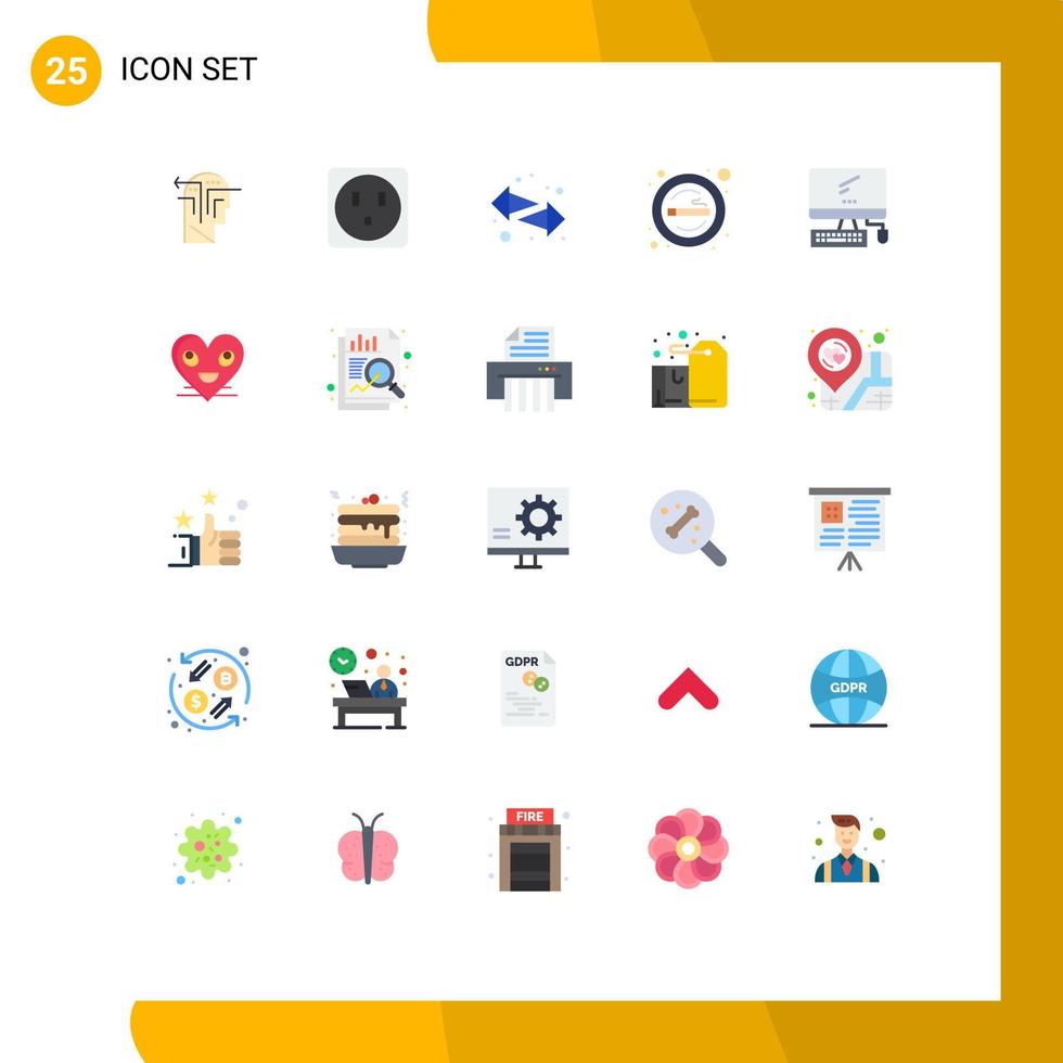 Set of 25 Modern UI Icons Symbols Signs for device computer left smoking sign Editable Vector Design Elements