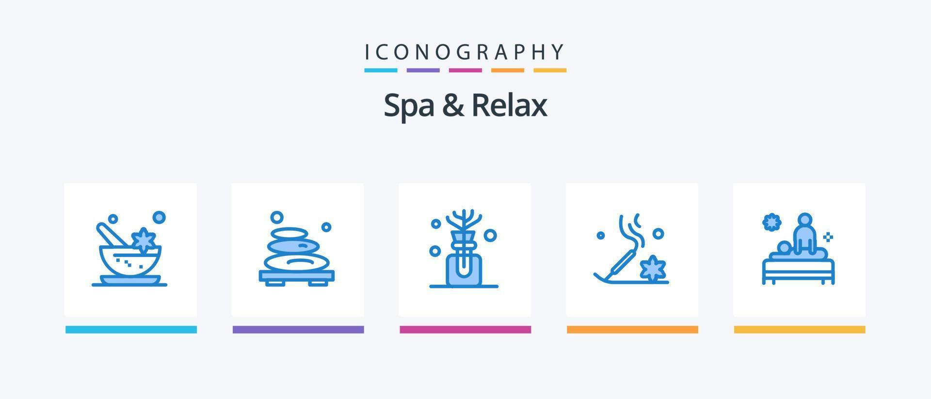 spa y relax paquete de iconos azul 5 que incluye cuerpo. relajación. piedra. incienso. aromaterapia diseño de iconos creativos vector