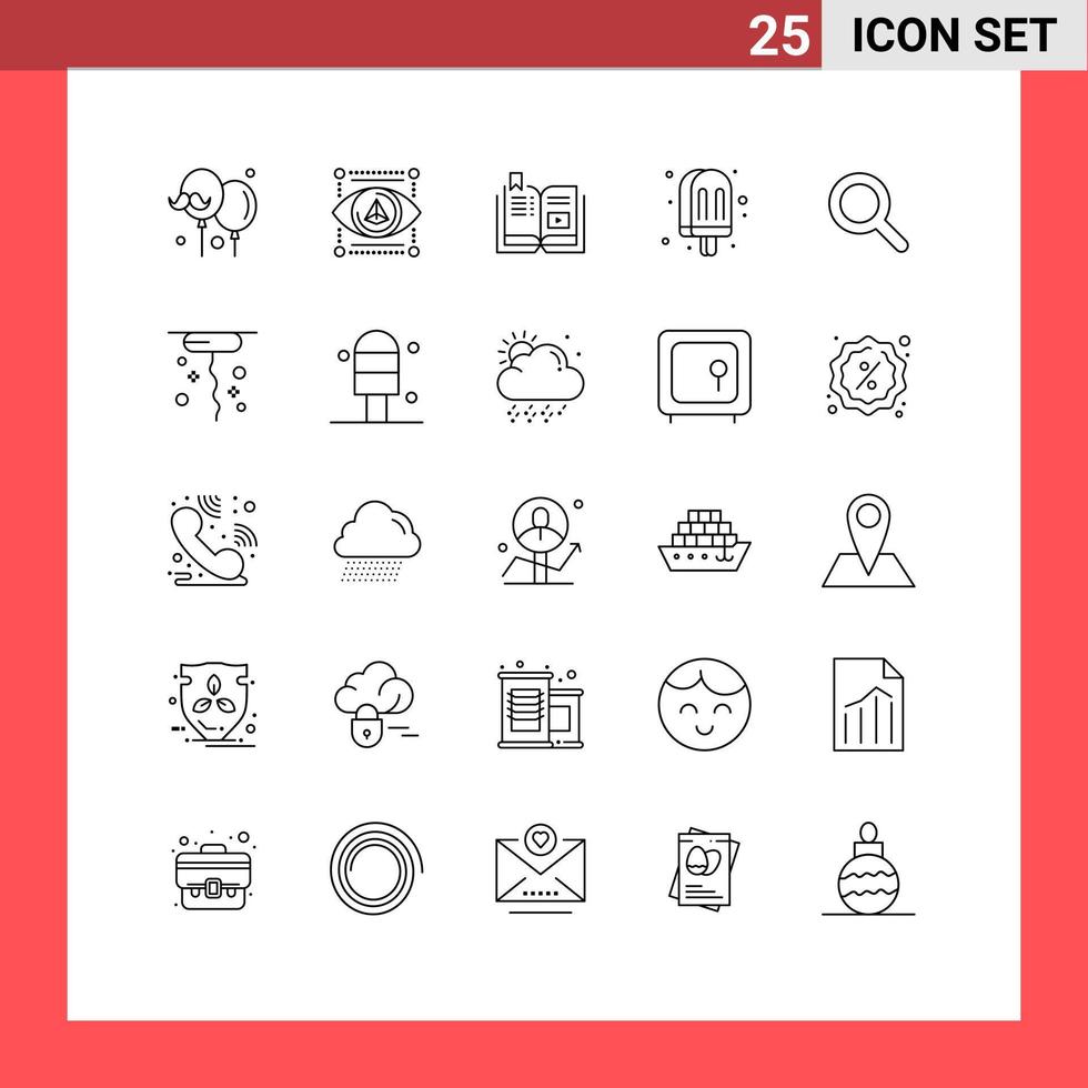 Stock Vector Icon Pack of 25 Line Signs and Symbols for expanded ice cream book food multimedia Editable Vector Design Elements