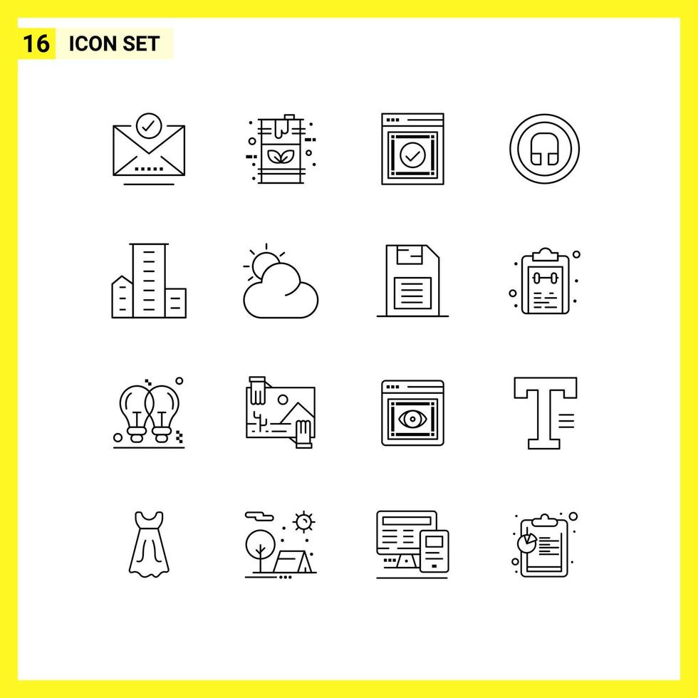 Set of 16 Modern UI Icons Symbols Signs for ui headphone gas earphone web Editable Vector Design Elements