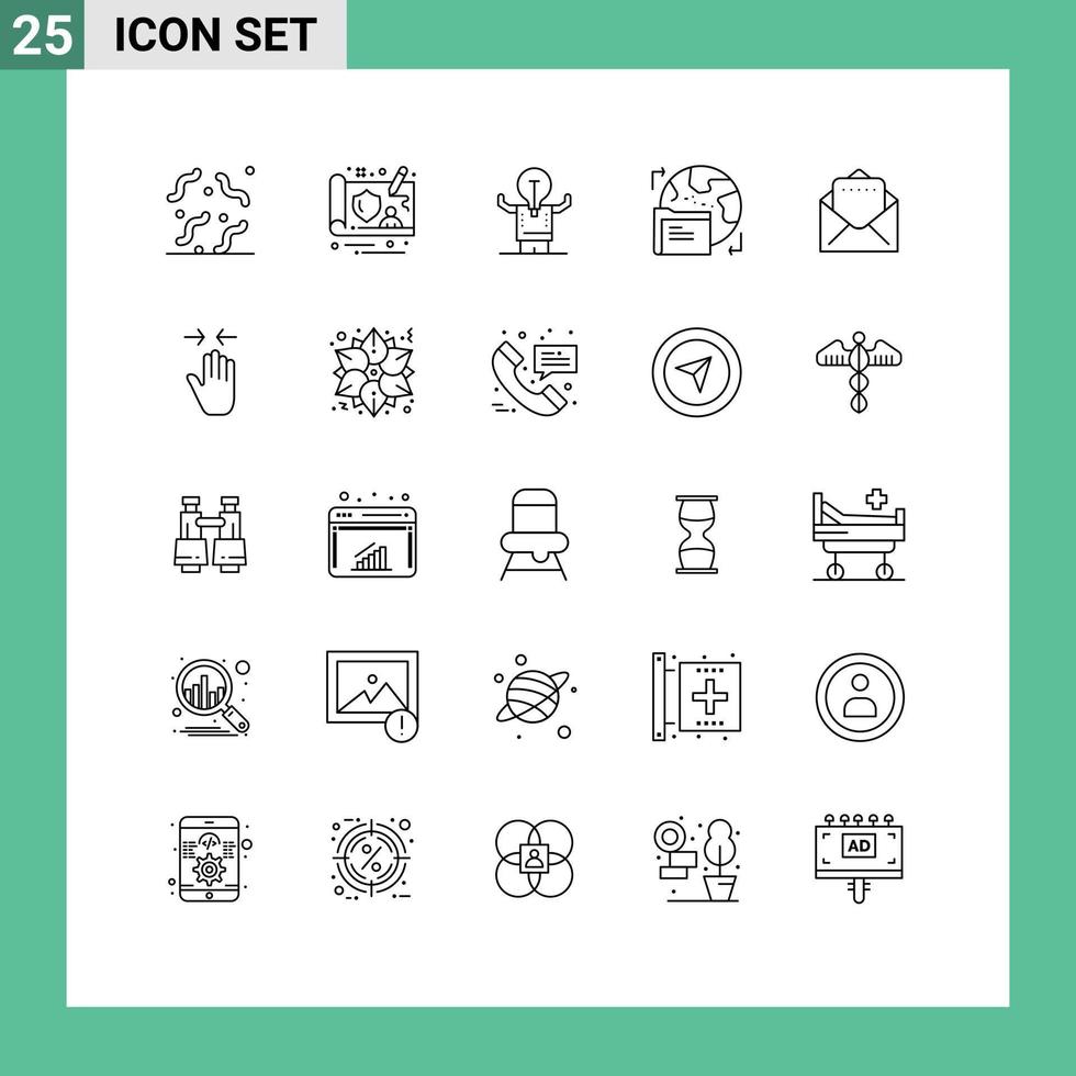 Group of 25 Lines Signs and Symbols for mail data improvement folder gdpr Editable Vector Design Elements
