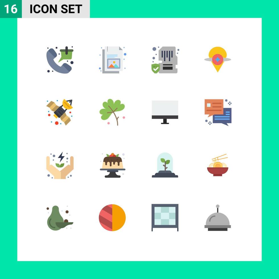 Pack of 16 Modern Flat Colors Signs and Symbols for Web Print Media such as location compass image map memory Editable Pack of Creative Vector Design Elements