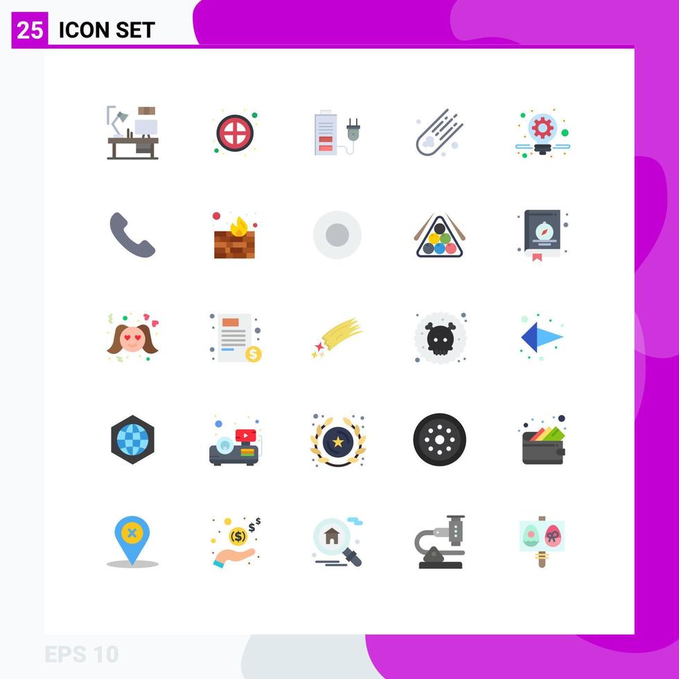 conjunto moderno de 25 pictogramas de colores planos del espacio de marketing ui comet plug elementos de diseño vectorial editables vector