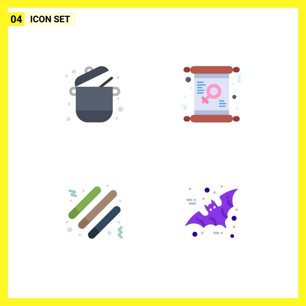 Modern Set of 4 Flat Icons Pictograph of cooking women pot day night Editable Vector Design Elements