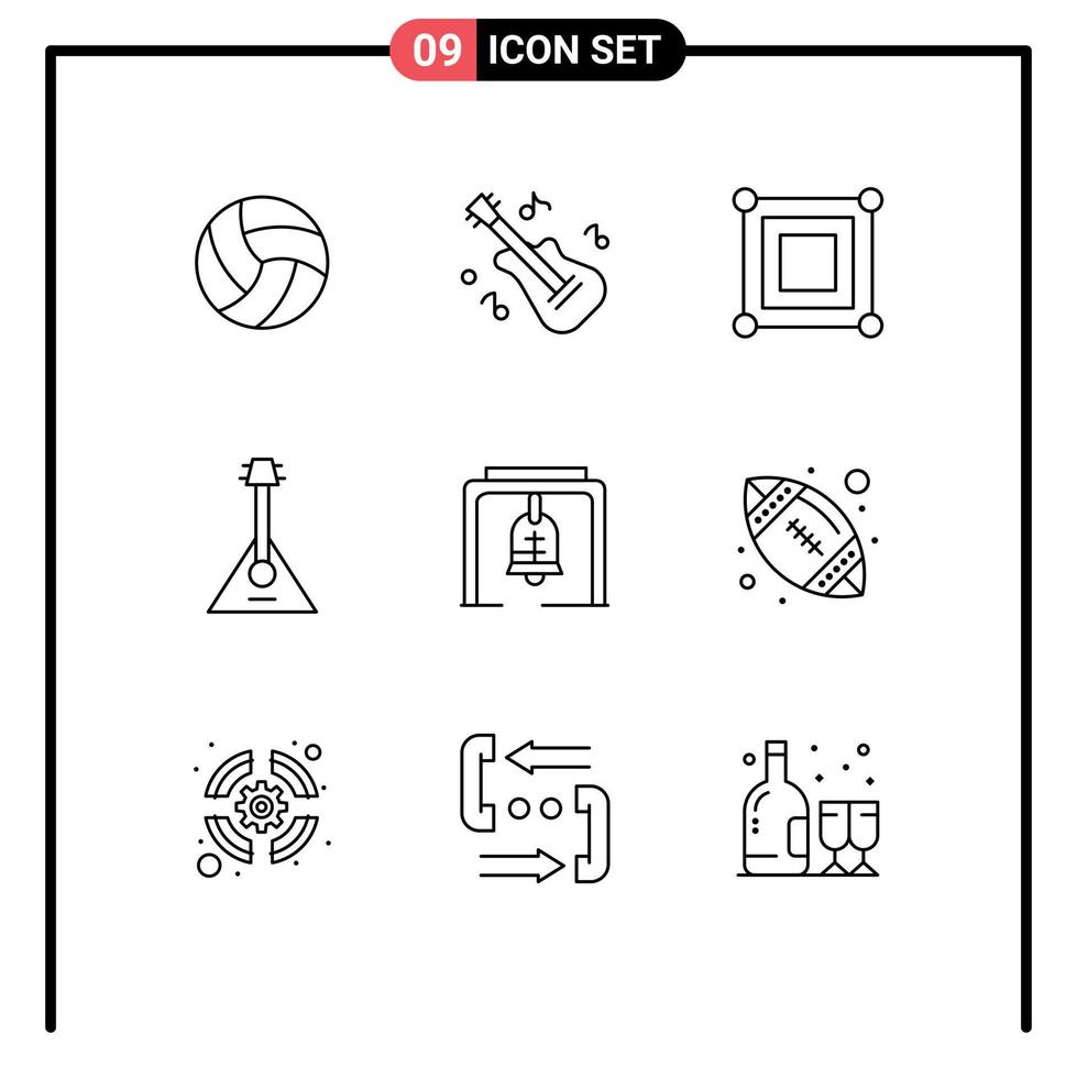 Set of 9 Vector Outlines on Grid for bell sound game music balalaika Editable Vector Design Elements