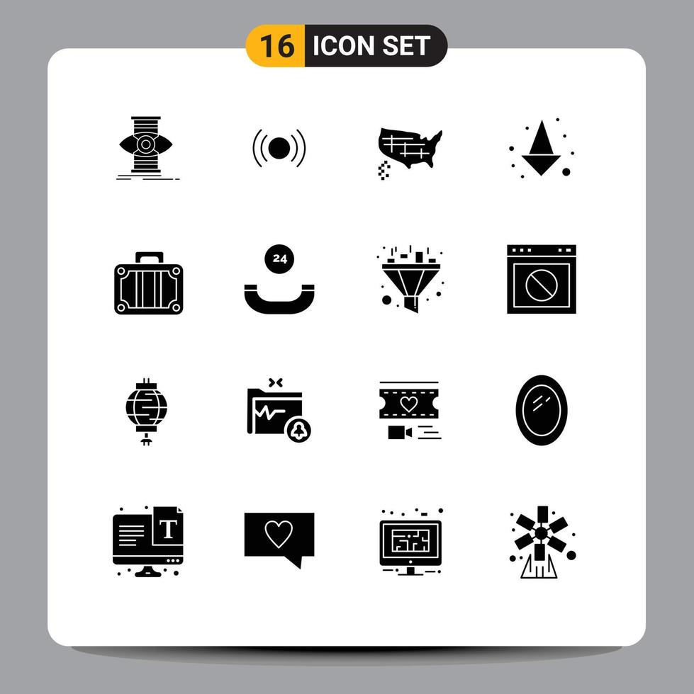 Group of 16 Solid Glyphs Signs and Symbols for holiday full ux down usa Editable Vector Design Elements