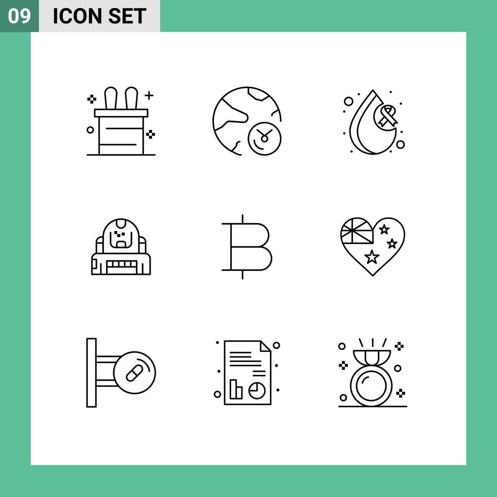 Set of 9 Modern UI Icons Symbols Signs for coin protection cancer helmet cosmonaut Editable Vector Design Elements