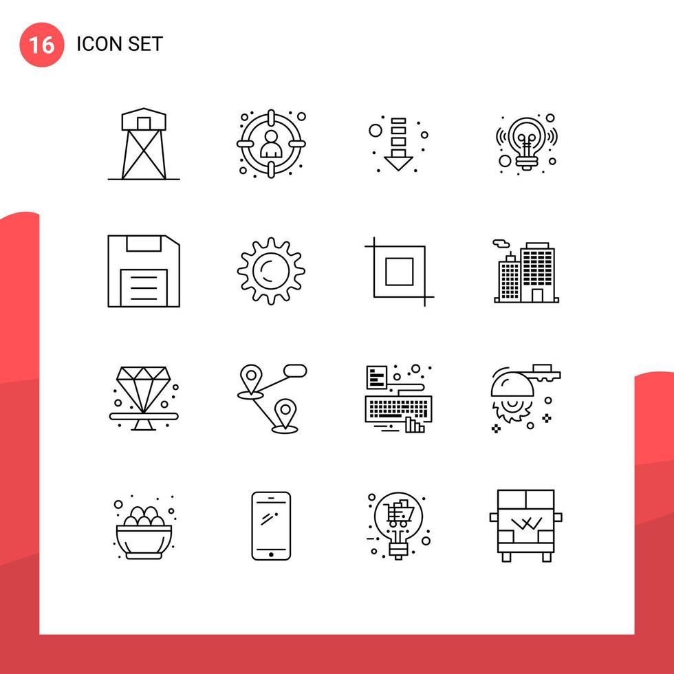 Universal Icon Symbols Group of 16 Modern Outlines of computers marketing select business down Editable Vector Design Elements