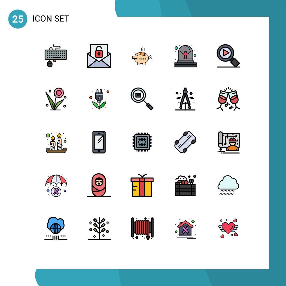 paquete de 25 colores planos creativos de líneas llenas de investigación desbloqueo de tumbas elementos de diseño de vectores editables seguros de cementerio