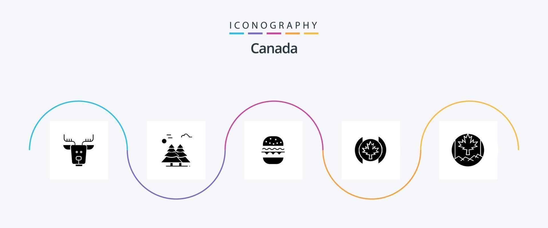 Canada Glyph 5 Icon Pack Including leaf. tree. scandinavia. leaf. canada vector