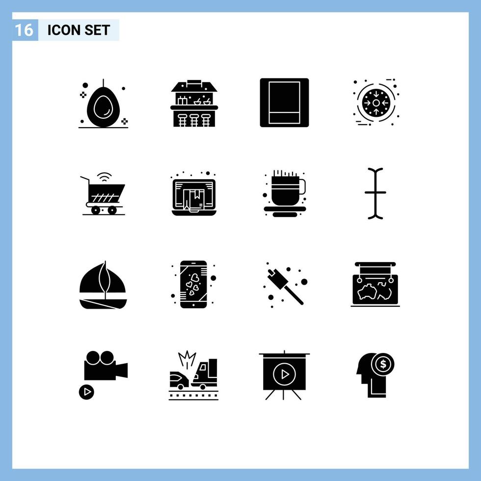 Set of 16 Vector Solid Glyphs on Grid for box wifi toggle cart product Editable Vector Design Elements