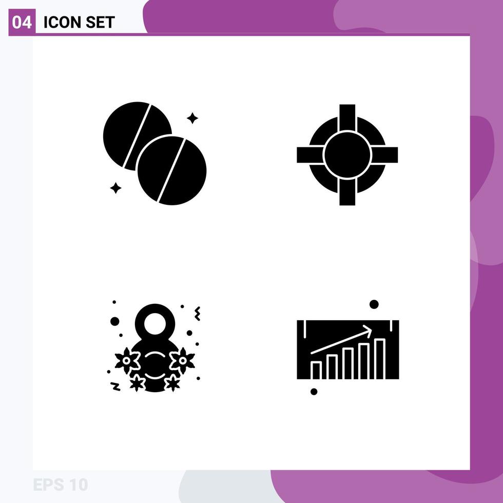 4 Thematic Vector Solid Glyphs and Editable Symbols of antibiotics female medicine support business growth Editable Vector Design Elements