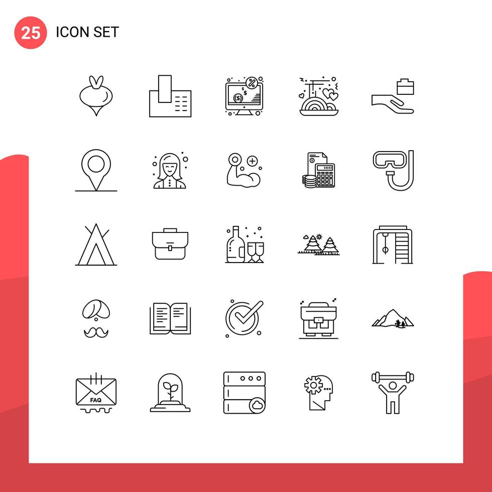 Pictogram Set of 25 Simple Lines of folder noodles computer noodle screen Editable Vector Design Elements