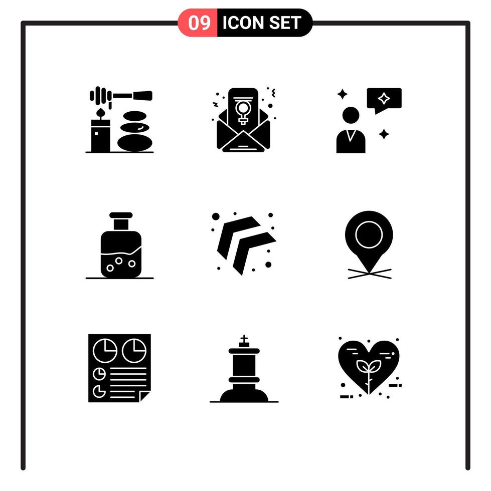 Modern Set of 9 Solid Glyphs and symbols such as location up chatting arrow science Editable Vector Design Elements