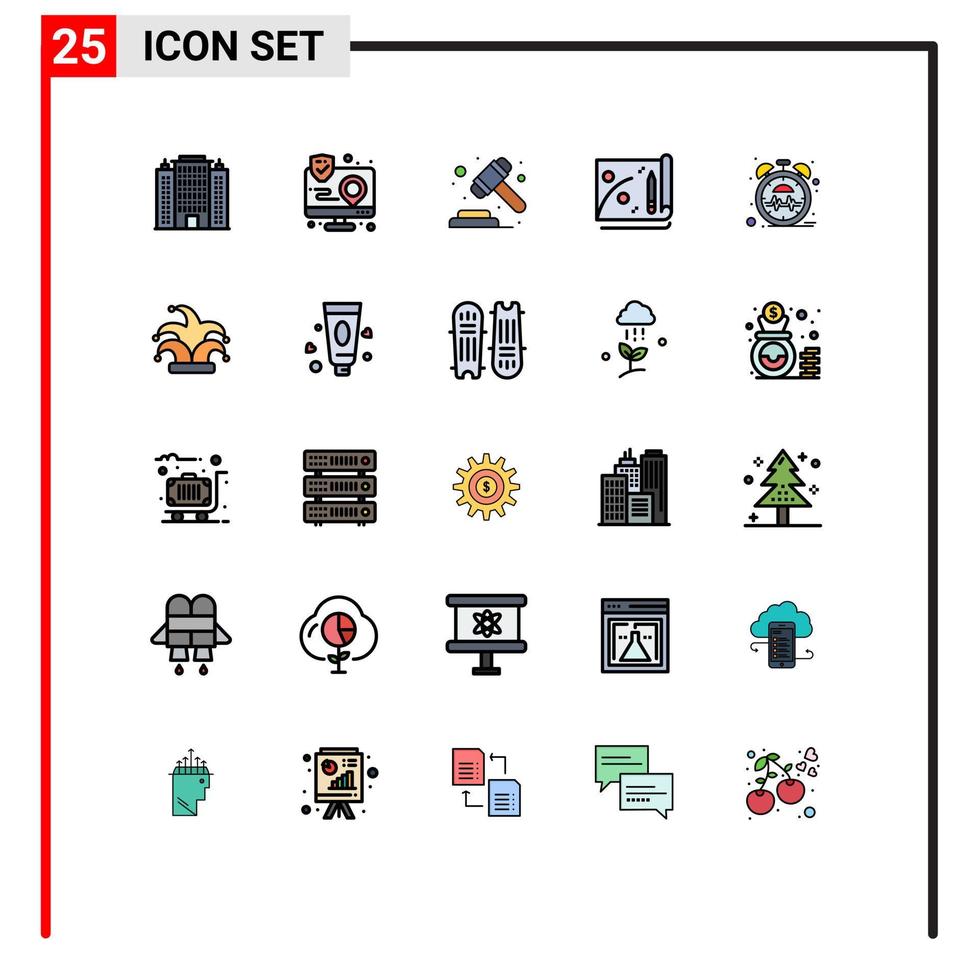 Filled line Flat Color Pack of 25 Universal Symbols of heart marketing map file commerce Editable Vector Design Elements