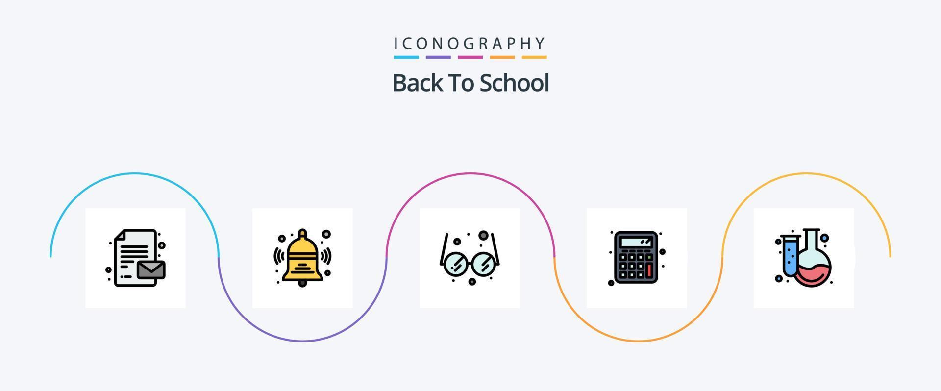 Back To School Line Filled Flat 5 Icon Pack Including . education. glasses. chemistry. calculator vector