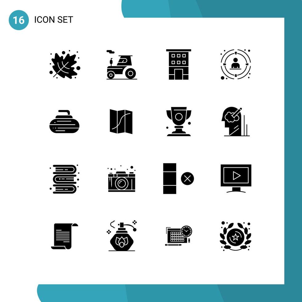 Pack of 16 creative Solid Glyphs of bowls people buildings network link Editable Vector Design Elements