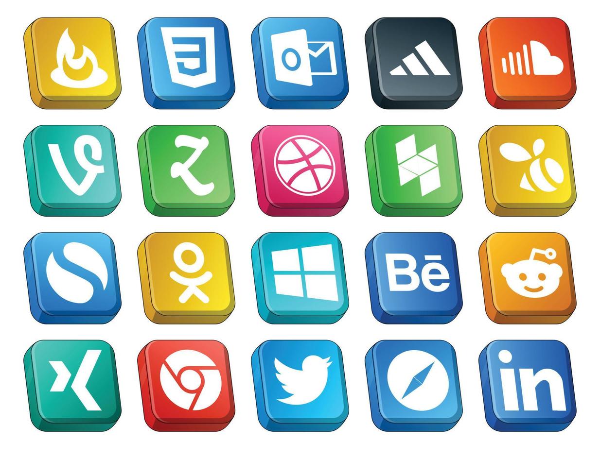 20 Social Media Icon Pack Including xing behance zootool windows simple vector