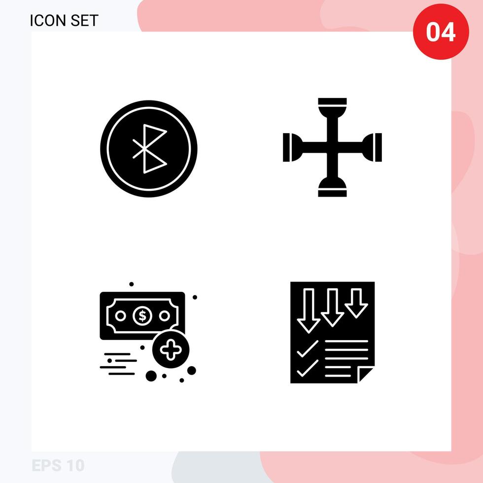 Universal Solid Glyph Signs Symbols of bluetooth wrench network performance economy Editable Vector Design Elements