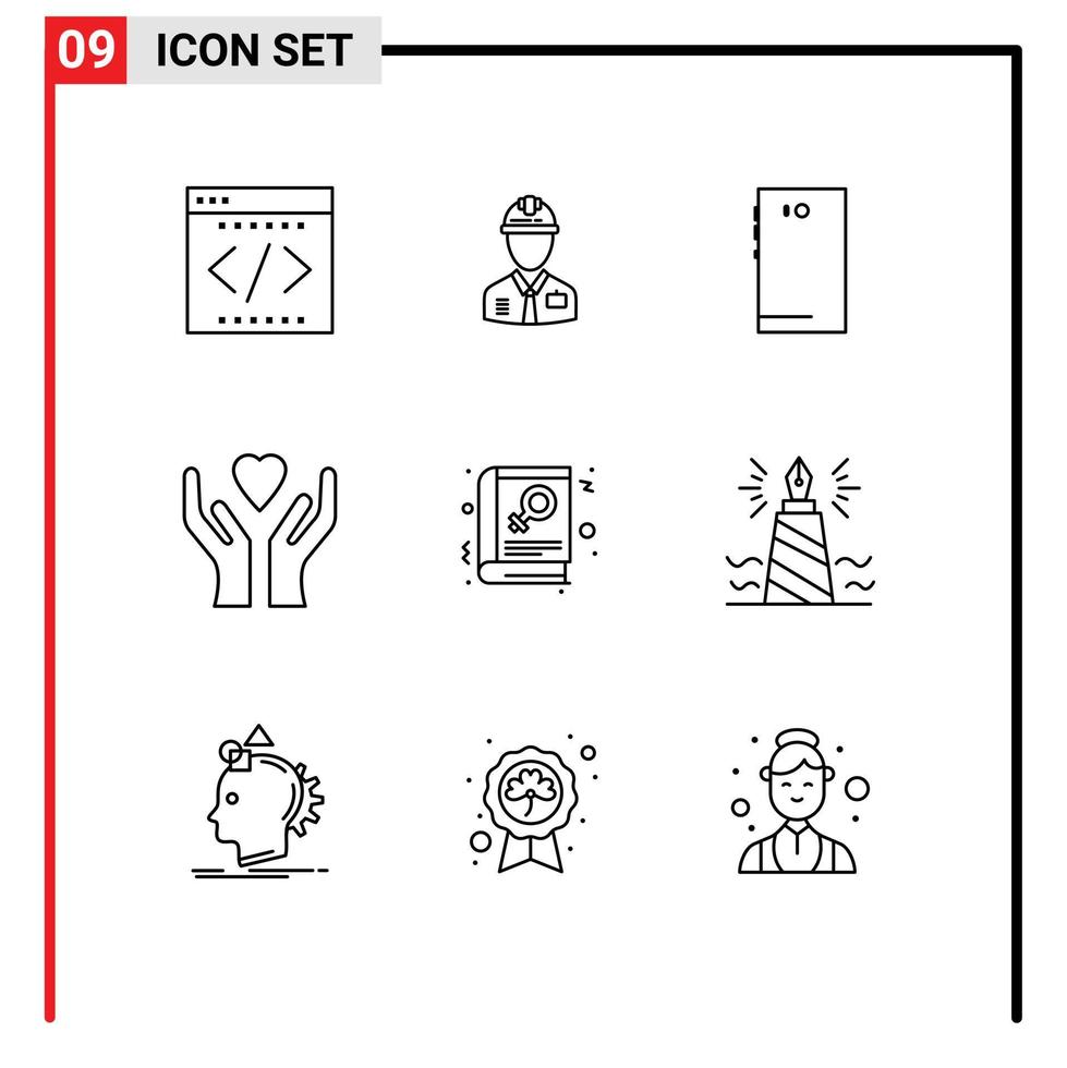 9 Universal Outline Signs Symbols of hands back constructor camera smart phone Editable Vector Design Elements