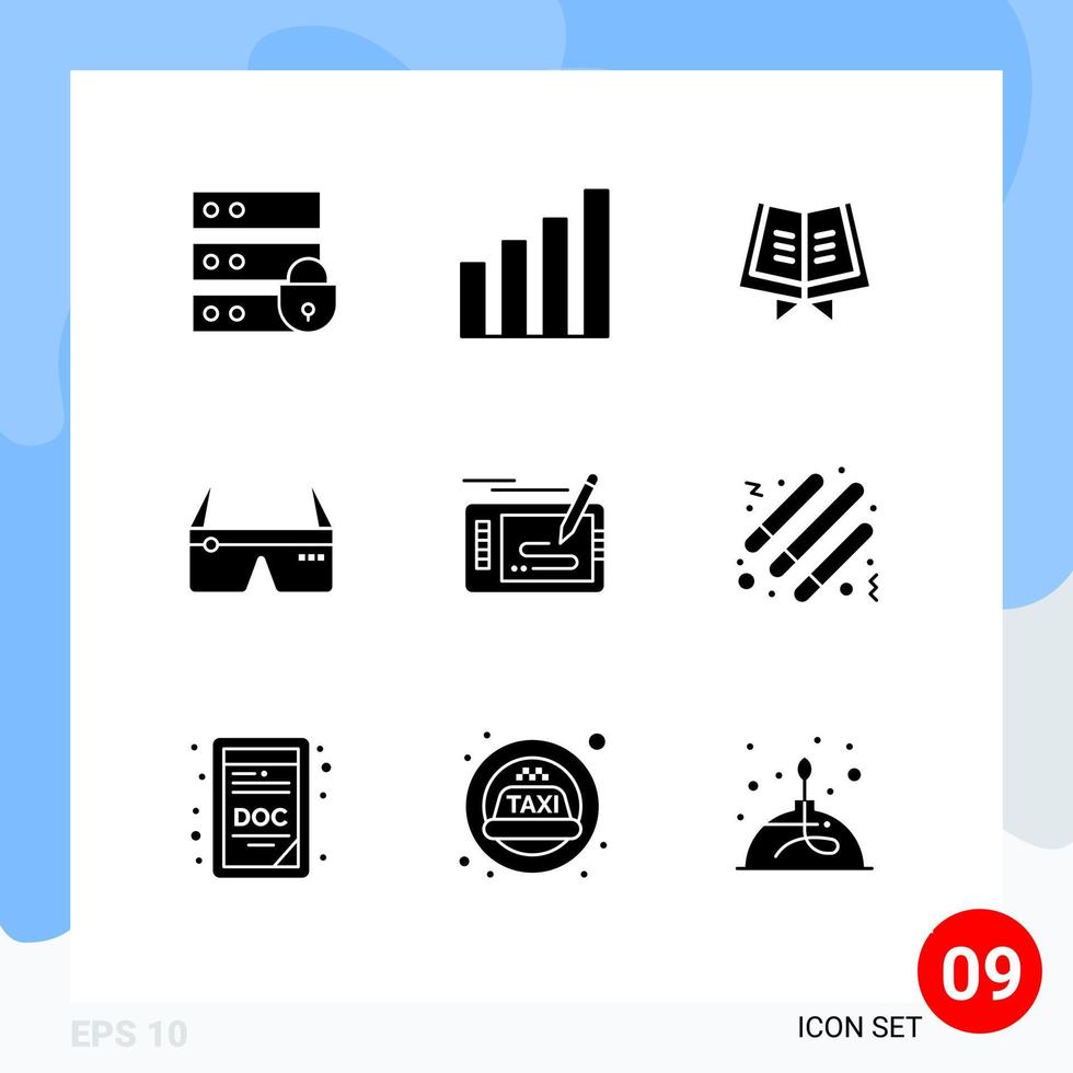 Set of 9 Vector Solid Glyphs on Grid for game google book glasses computing Editable Vector Design Elements