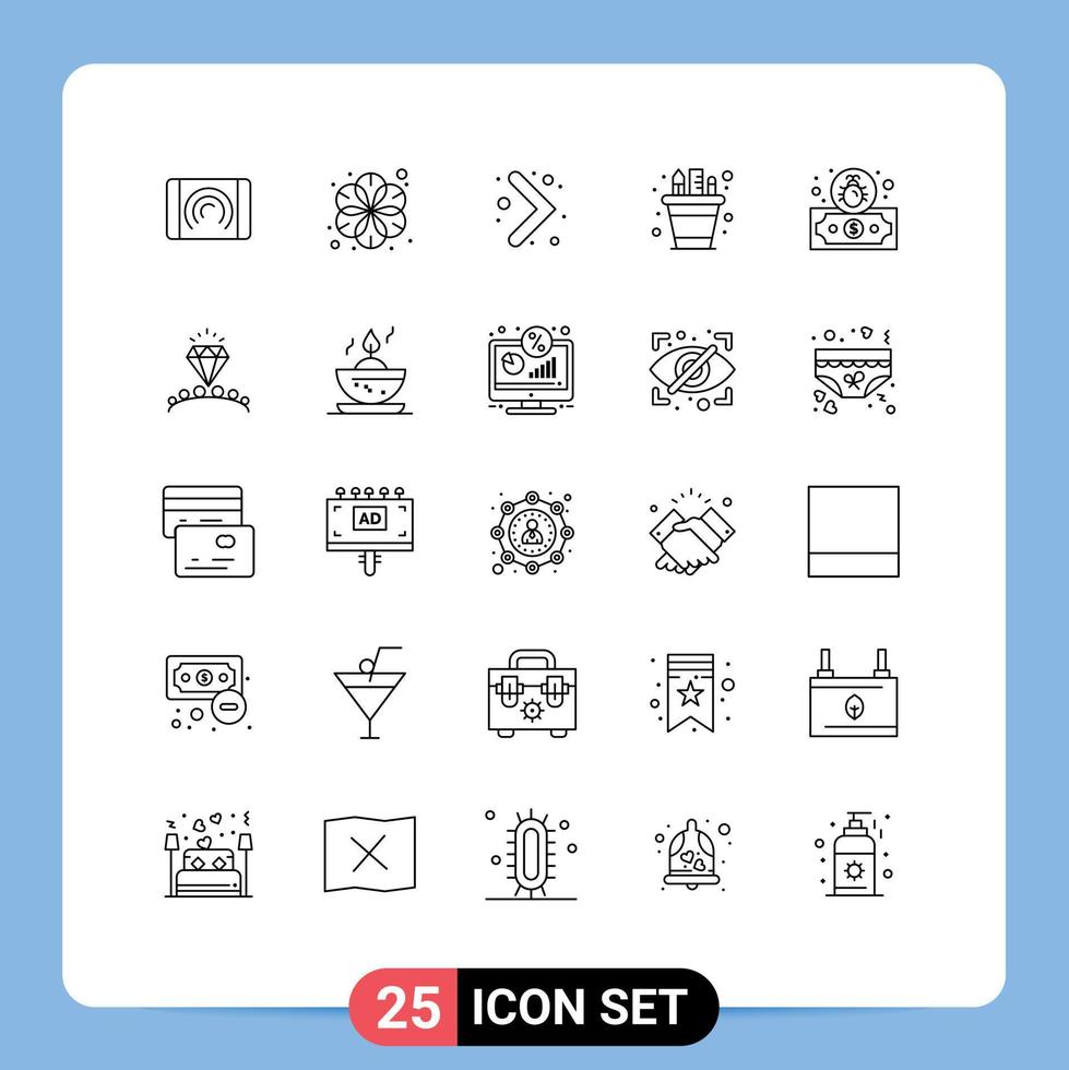 Set of 25 Vector Lines on Grid for payment pot arrow pencil pot pen Editable Vector Design Elements