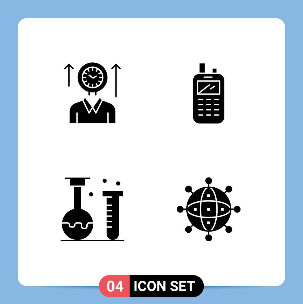 Universal Icon Symbols Group of 4 Modern Solid Glyphs of time chemistry up radio lab Editable Vector Design Elements