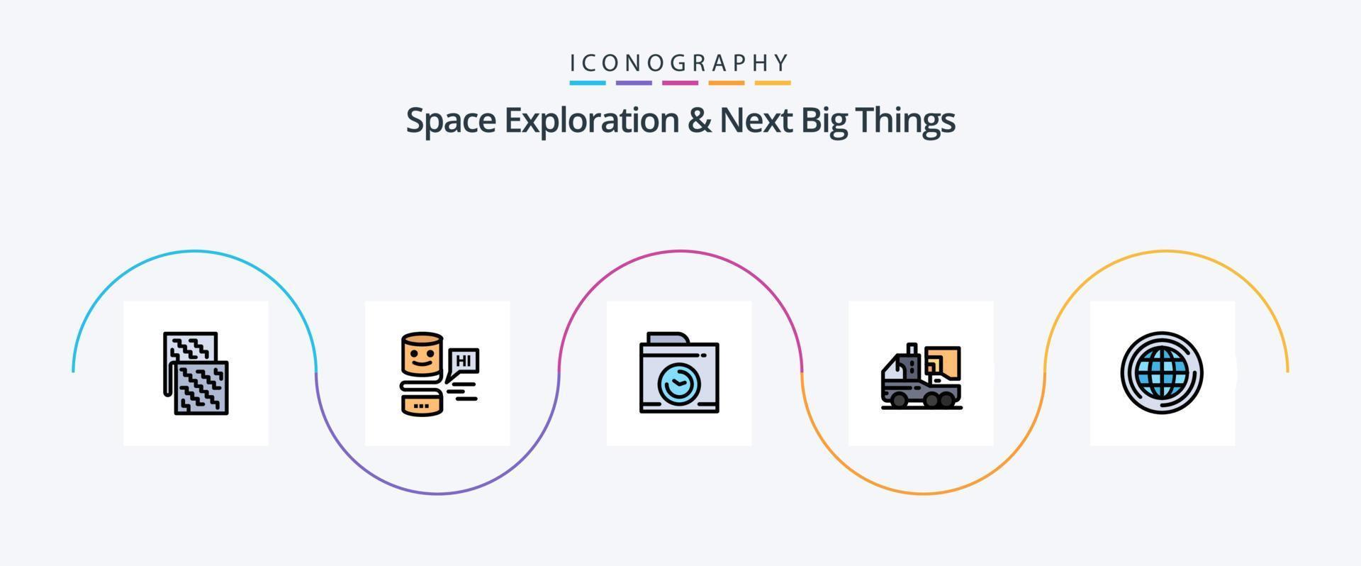 la exploración espacial y la próxima línea de grandes cosas llenaron el paquete de iconos planos 5 que incluye el mundo. lámina. gran pensamiento. digital. artificial vector