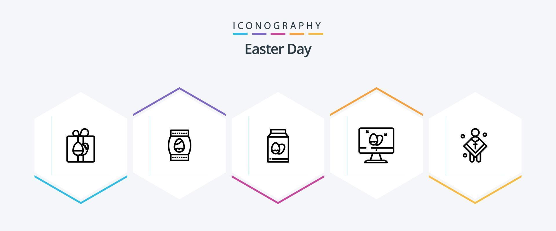 paquete de iconos de 25 líneas de pascua que incluye. hombre. monitor. masculino. cristiano vector